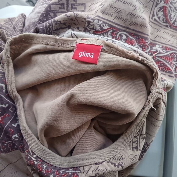 Vintage Women' Large Top Y2K Glima Silk Road Map Print Distress Thin AOP USA - Picture 6 of 7